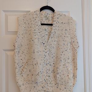 Misha And Puff Cream Cardigan with Ribbed Knit and Speckled Pattern